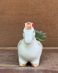 Succulent arrangement in elegant white ceramic horse planter from Planterie plant studio in Delhi perfect for indoor plants gifting for World Environment Day